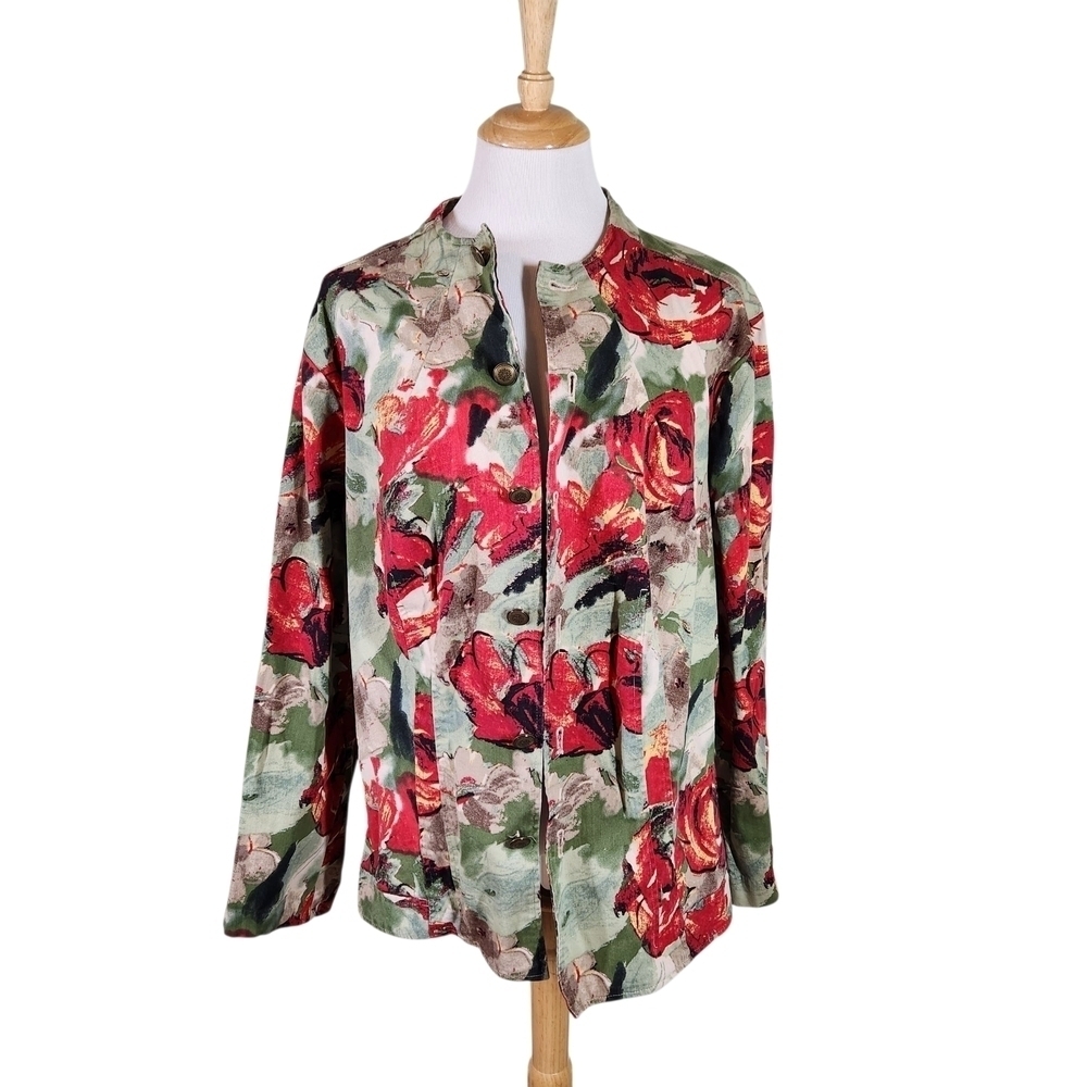 CJ Banks Blazer Jacket Red and Green Floral